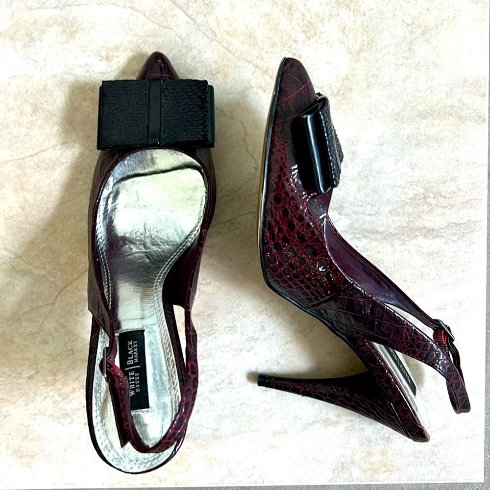 Burgundy bow slingbacks